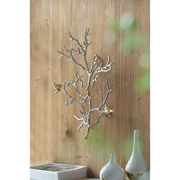 Modern 22" Silver Branch and Golden Birds Wall Art