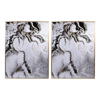 Set of 2 Ultra Modern White Black and Gold Marblized Wall Art