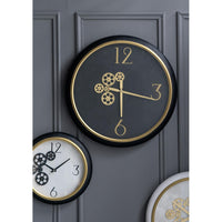 Black and Gold Gear Contemporary Round Wall Clock