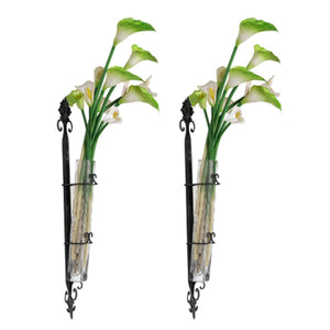 Set of 2 Ornate Black Wall Mount Bud Vases