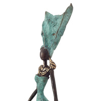 West African Vintage Hand Cast Bronze Figurine an African Dancer in Turquoise