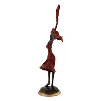 Vintage Hand Cast Bronze Statuette of an African Dancer in a Fire Red Dress