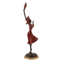 Vintage Hand Cast Bronze Statuette of an African Dancer in a Fire Red Dress