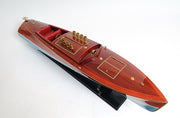 9" Brown Blue And Red Manufactured Wood Hand Painted Decorative Boat