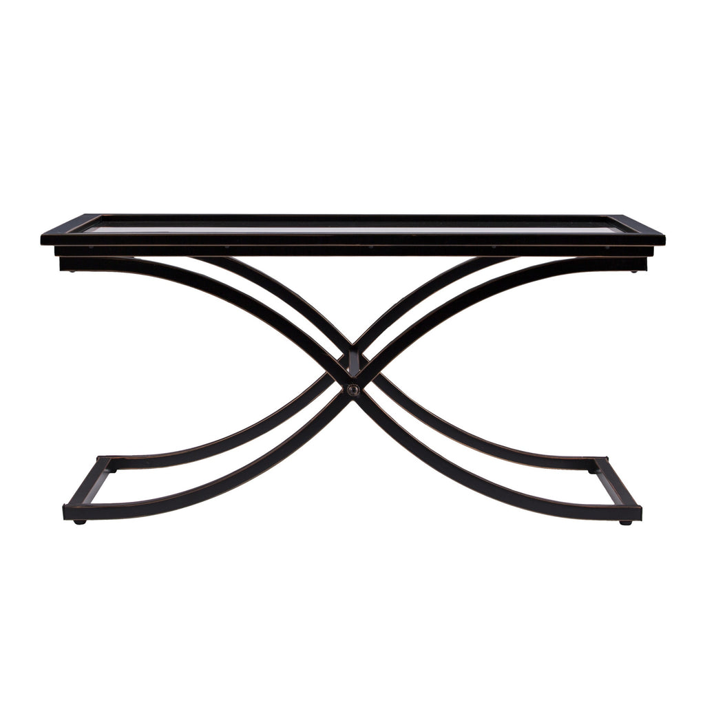 42" Black Glass And Metal Rectangular Coffee Table