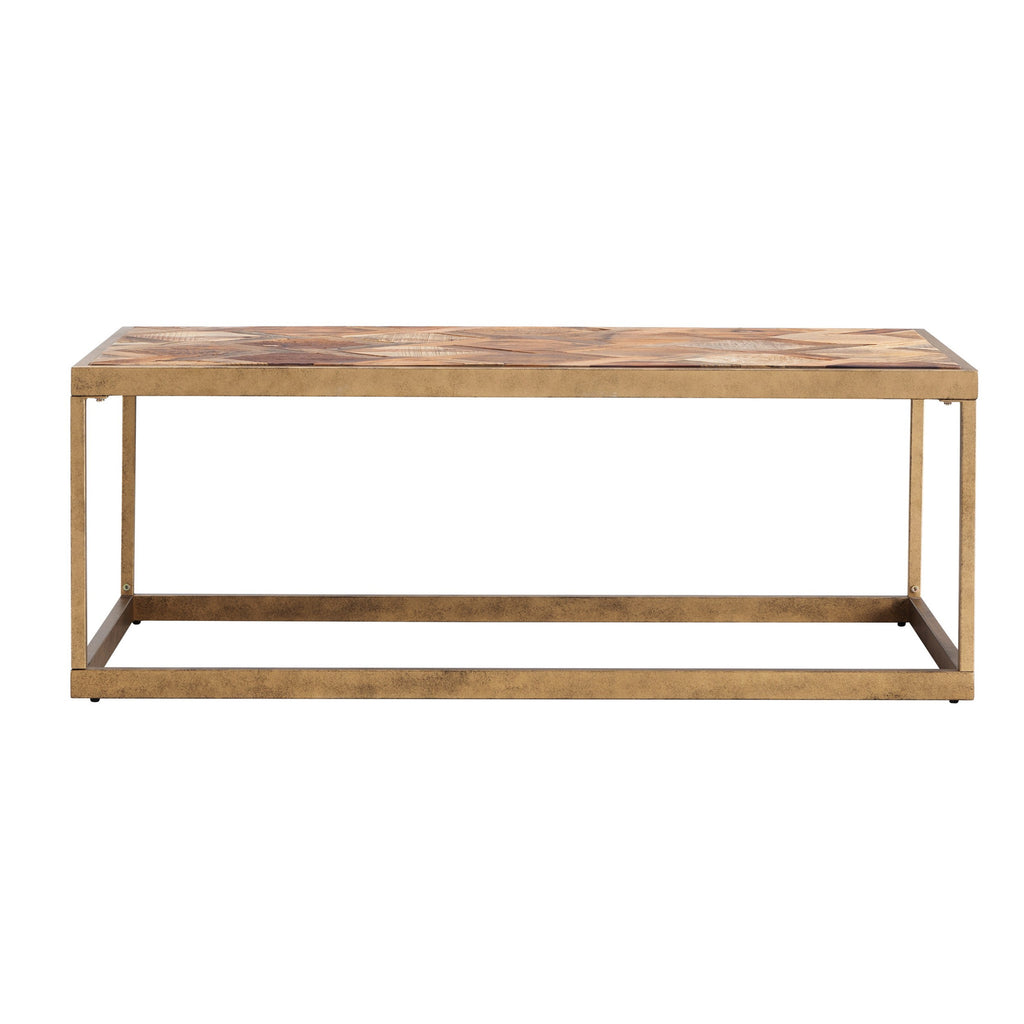 48" Natural And Natural Brown Solid Wood And Metal Rectangular Coffee Table