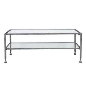 48" Silver Glass And Metal Rectangular Coffee Table