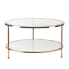 34" Gold Glass And Metal Round Coffee Table