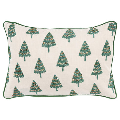 Ivory and Green Modern Christmas Tree Lumbar Throw Pillow