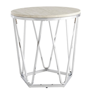 23" Silver Manufactured Wood And Iron Round End Table