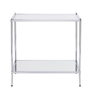 22" Chrome Glass And Iron Square Mirrored End Table