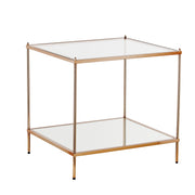 22" Gold Glass And Iron Square Mirrored End Table