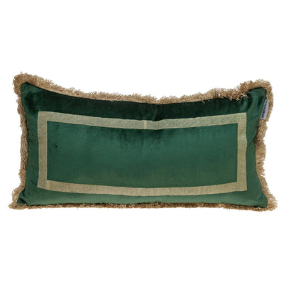 Boho Green with Gold Fringe Decorative Lumbar Throw Pillow