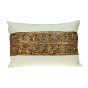 Glam Off White with Golden Sequins Lumbar Throw Pillow