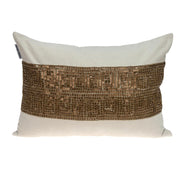 Glam Beige with Golden Sequins Lumbar Throw Pillow