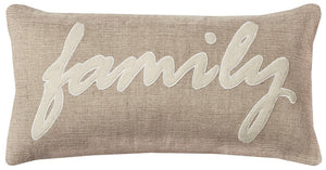 11" x 21" Tan Family Felt Applique Burlap Throw Pillow