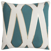 Teal Ivory Geometric Linework Throw Pillow