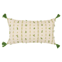 Green Beige Tribal Inspired Tasseled Lumbar Pillow