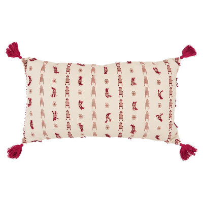 Red Beige Tribal Inspired Tasseled Lumbar Pillow