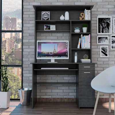 Zeno Gray Oak Computer Desk with Hutch