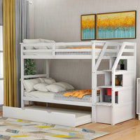 White Twin Over Twin Bunk Bed with Trundle