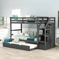 Gray Twin Over Twin Bunk Bed with Trundle