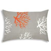 14" X 20" Gray And White Corals Blown Seam Nautical Lumbar Indoor Outdoor Pillow