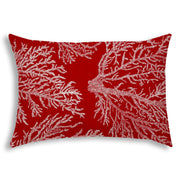 14" X 20" Red And White Corals Blown Seam Coastal Lumbar Indoor Outdoor Pillow