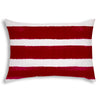 14" X 20" Hot White Blown Seam Striped Lumbar Indoor Outdoor Pillow