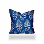 14" X 14" Blue And White Zippered Tropical Throw Indoor Outdoor Pillow Cover