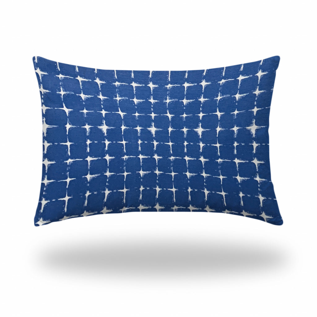 12" X 18" Blue And White Enveloped Abstract Lumbar Indoor Outdoor Pillow Cover