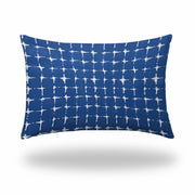 12" X 18" Blue And White Enveloped Abstract Lumbar Indoor Outdoor Pillow Cover