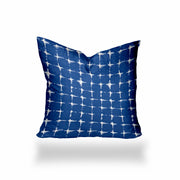14" X 14" Blue And White Enveloped Gingham Throw Indoor Outdoor Pillow