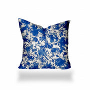 14" X 14" Blue And White Zippered Coastal Throw Indoor Outdoor Pillow