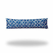 12" X 48" Blue And White Zippered Geometric Lumbar Indoor Outdoor Pillow