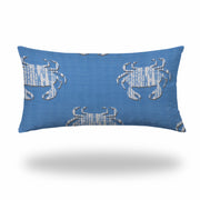 14" X 24" Blue And White Crab Enveloped Lumbar Indoor Outdoor Pillow Cover