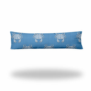 12" X 48" Blue And White Crab Zippered Coastal Lumbar Indoor Outdoor Pillow Cover