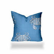 14" X 14" Blue And White Crab Blown Seam Coastal Throw Indoor Outdoor Pillow