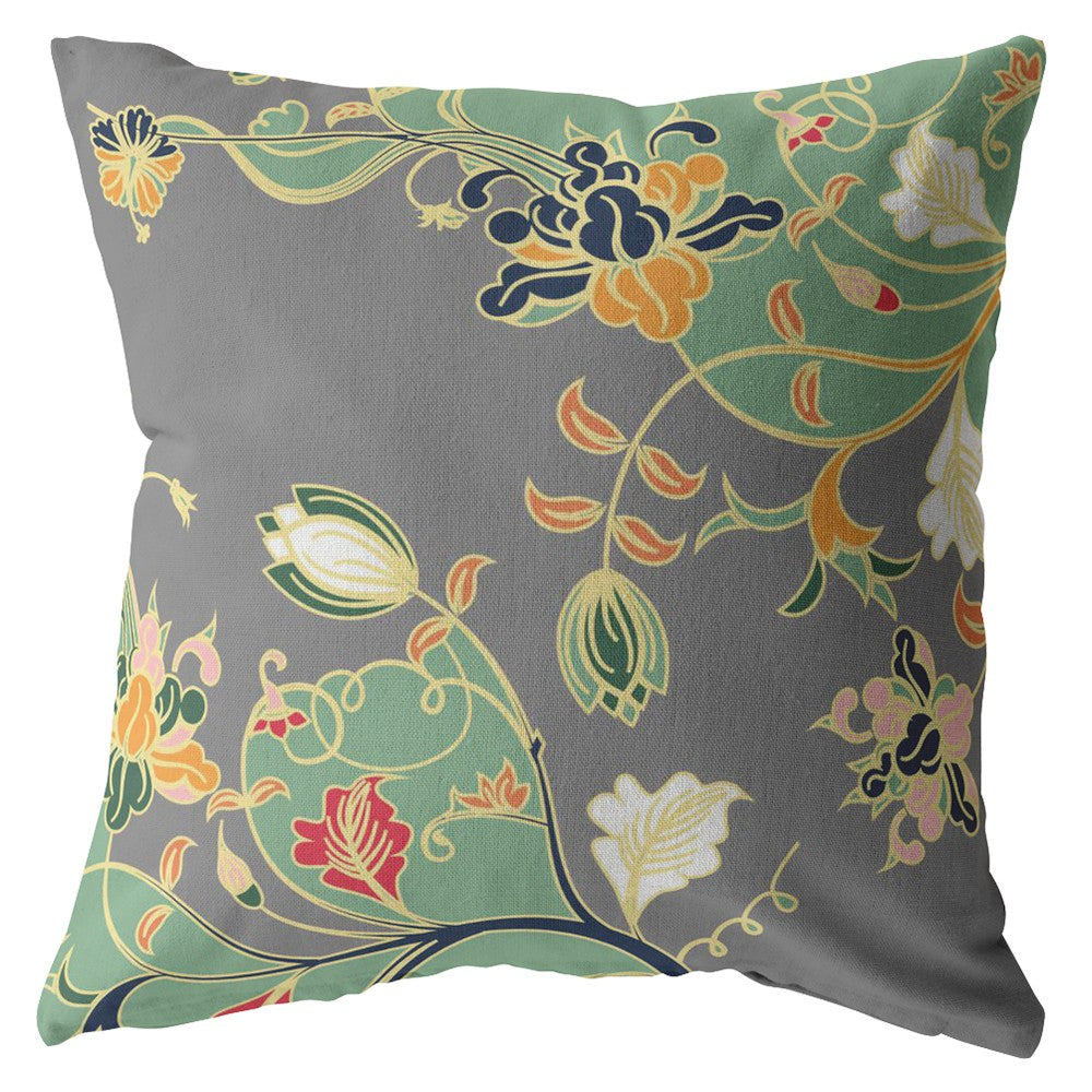 Green Gray Garden Zippered Suede Throw Pillow