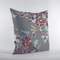 Purple Gray Garden Zippered Suede Throw Pillow