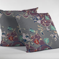 Purple Gray Garden Zippered Suede Throw Pillow