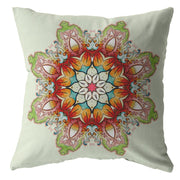 16" Orange Green Mandala Zip Suede Throw Pillow