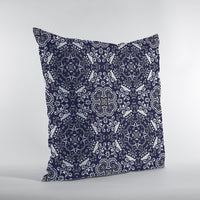 Navy Boho Pattern Zippered Suede Throw Pillow