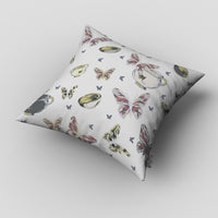 White Butterflies Zippered Suede Throw Pillow