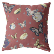 Copper Rose Butterflies Zippered Suede Throw Pillow