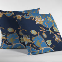 Navy Blue Garden Zippered Suede Throw Pillow