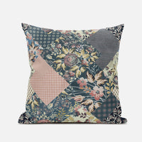 Green Peach Floral Suede Throw Pillow