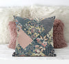 Green Peach Floral Suede Throw Pillow