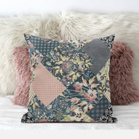 Green Peach Floral Suede Throw Pillow