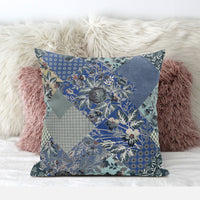 Blue Gray Floral Suede Throw Pillow